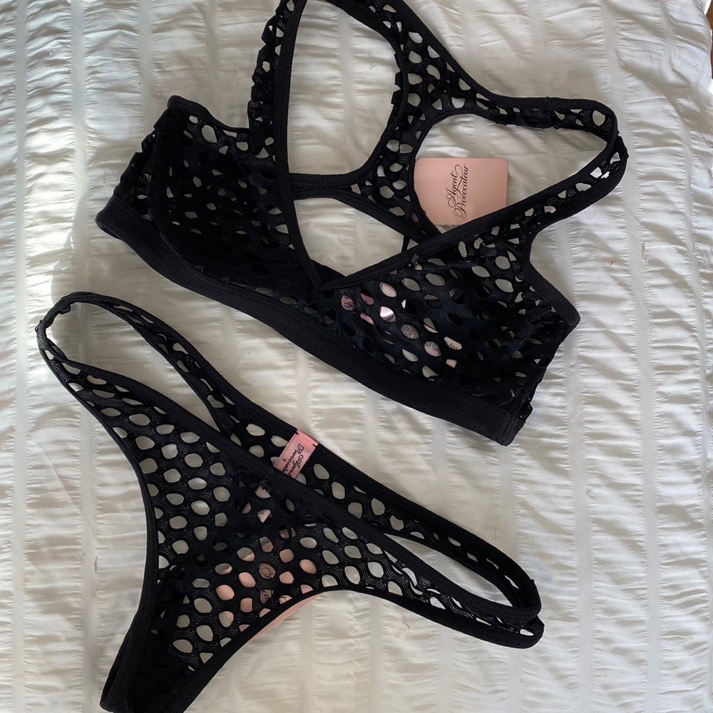 NWT Agent Provocateur Black Fishnet Set